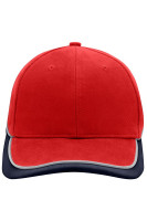 Rood/navy/lichtgrijs (ca. Pantone 1795C
539C
421C)